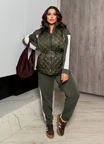 Жіночий костюм трійка з двонитки з жилеткою із плащівки Україна (325444324)