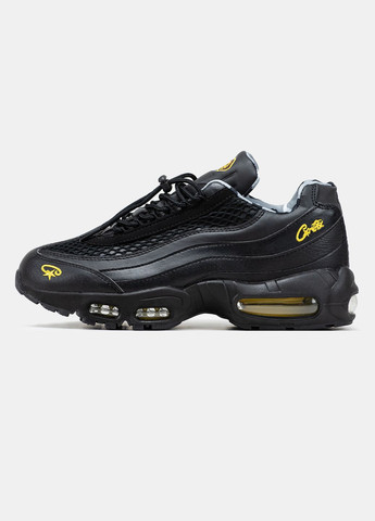 Черные всесезонные кроссовки мужские nike air max 95 corteiz black yellow | найк аир макс 95 черные жёлтые No Brand