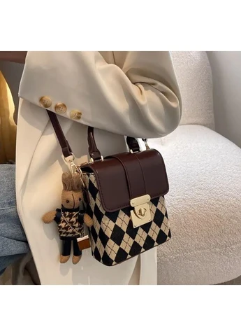 Сумка для девочки через плечо подростковая стильная коричневая ромбик No Brand (397626738)