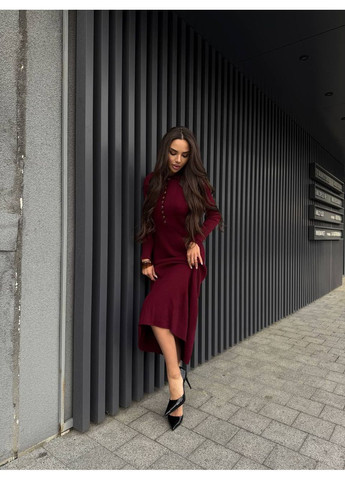 Бордовое повседневный платье женское Гермес однотонное