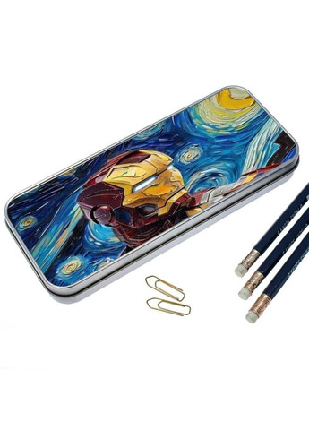 Пенал школьный для мальчика и девочки металлический железный человек 7*18 см. Silver No Brand (309152013)