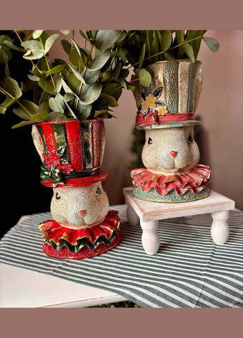 Декоративное кашпо Кролик в цилиндре с золотой талью, 19*18*29.5см No Brand (318546718)