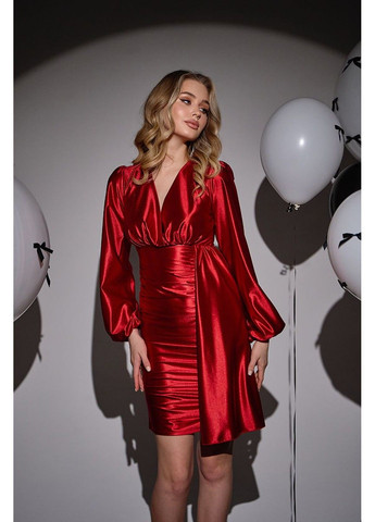 Красное коктейльное платье праздничное атлас бифлекс 25001 красное Tanita-Romario