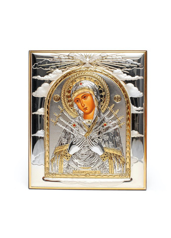 Семистрільна Ікона Божої Матері 22,8х26,5см прямокутної форми на дереві без рамки Silver Axion (266266129)