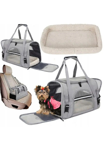 Сумка переноска для транспортировки животных кошек собак с ковриком ручками ремнем карманами 41х30х23 см (477257-Prob) Серая Unbranded (296095295)