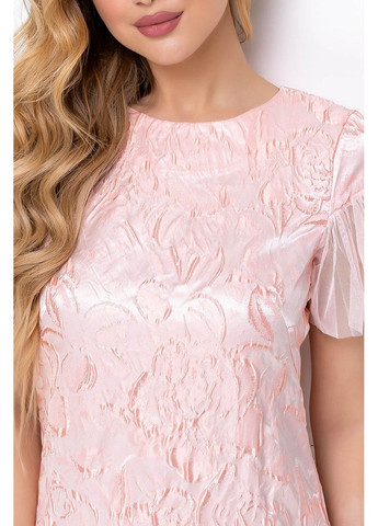 Розовое коктейльное платье жаккард парча 8074 розовая Tanita-Romario