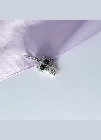 Срібна підвіска Котик в камінні із зеленими очима срібло 925 проби родоване 3145р 1.30г No Brand (306743072)