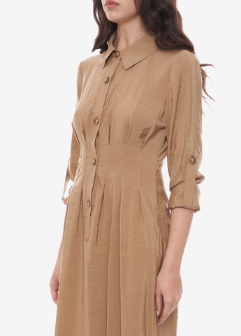 Бежевое повседневный, праздничный, коктейльное, деловое, кэжуал, вечернее миди платье с рукавами Rinascimento однотонное