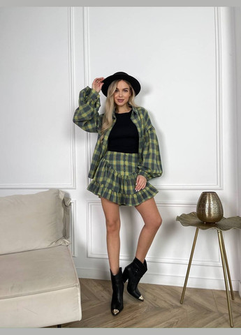 Женский клетчатый костюм: рубашка и короткая юбка мини в клетку No Brand (319155547)