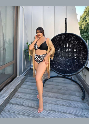 Черный летний летний женский леопардовый раздельный асимметричный купальник леопард 4хл. No Brand