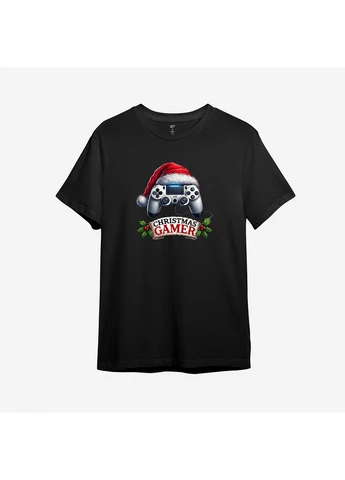Чорна новорічна футболка з принтом "christmas gamer" (10879960893) з коротким рукавом ТiШОТКА