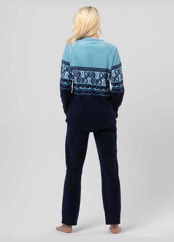 Синя зимня жіноча тепла флісова піжама кофта + брюки Key