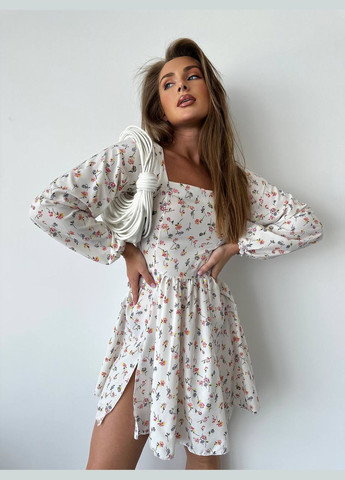 Белое праздничный, повседневный, кэжуал женское платье FINO Mode с цветочным принтом