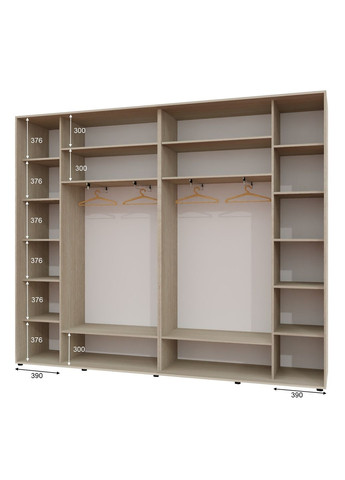 Шафа-купе тридверна 300*45*230 Дуб Шамони світлий 2 Дзеркала з піскострумним малюнком/Дзеркало Люкс-149 Алекса (360460087)