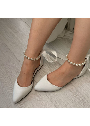 Жіночі жіночі балетки весільні атласні з брошкою три перлини (знімається) - б-0002-8 | білі однотонні брошка текстиль (356117123)