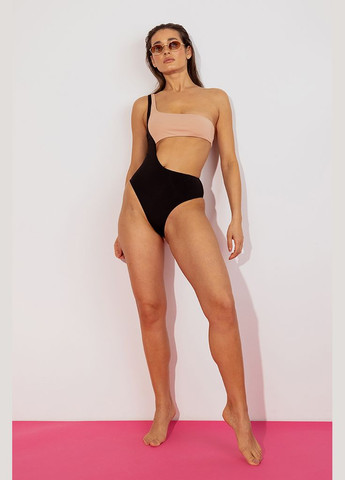 Комбинированный летний черно-бежевый сплошной купальник - shine kari shop atelier черно-бежевый (183sw-21br-blbg) Ova Ova Brand