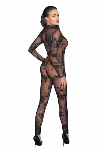 Сетчатый бодистокинг F237 Long tulle overall, Noir Handmade чёрный полиэстер, эластан