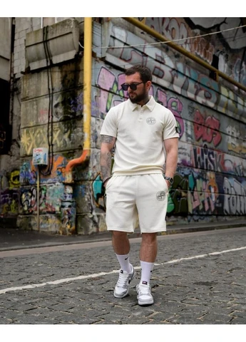 Летний комплект Stone Island SLAMS белый жатый трикотаж oversize No Brand (393909041)