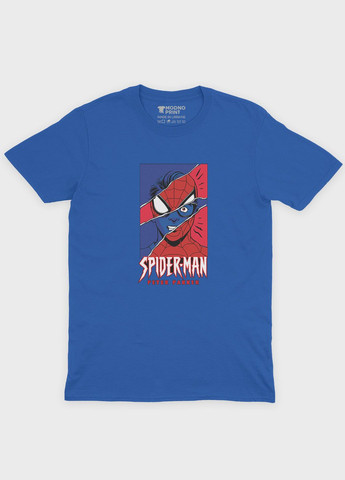 Синяя демисезонная футболка для мальчика с принтом супергероя - человек-паук (ts001-1-brr-006-014-032-b) Modno