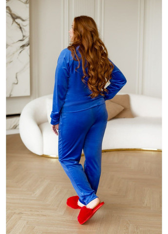 Синя жіночий велюровий домашній костюм/піжама Osoblyva