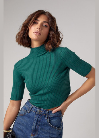 Зеленый демисезонный женская укороченная водолазка с коротким рукавом Lurex