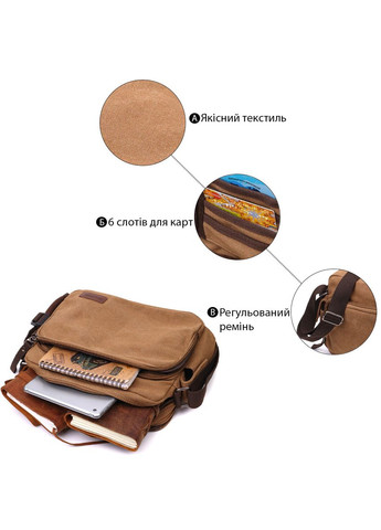Містка чоловіча сумка месенджер із щільного текстилю 22205 Vintage (331906625)