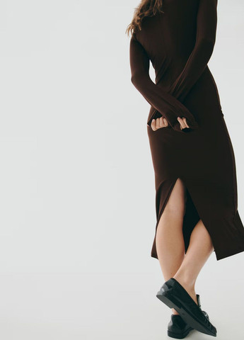 Темно-коричневое праздничный платье H&M однотонное