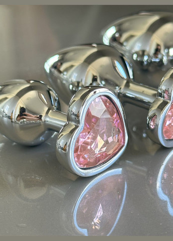 Металлическая анальная пробка с кристаллом сердце розовый Размер L No Brand (341309902)