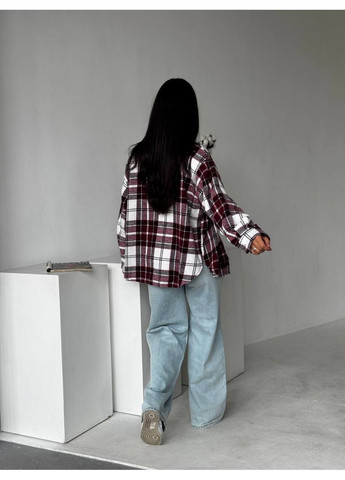 Бордовая повседневный, кэжуал рубашка в клетку No Brand с длинным рукавом