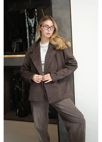 Коричневый женский пиджак женский замшевий Dress Code однотонный - демисезонный