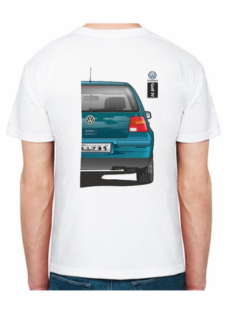 Біла футболка чоловіча з принтом volkswagen golf iv fr 407404 біла Avtolife