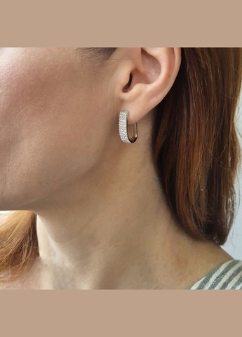 Срібні широкі сережки Палички в Білих каменях срібло 925 проби Родоване лк0076рс 4.13г No Brand (337525526)