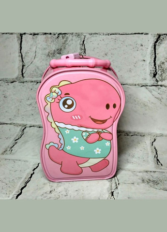 Скарбничка для грошей дитяча для дівчинки Динозавр металева із замочком 16,5х10,5х7 см Рожева No Brand (325428419)