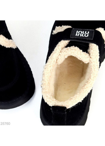 женские зимние автоледи terons, черные с бежевым, натуральная замша, мех внутри No Brand