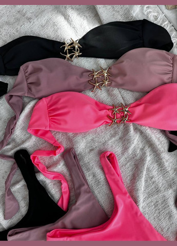 Черный летний роскошный купальник бандо с фурнитурой раздельный Vakko