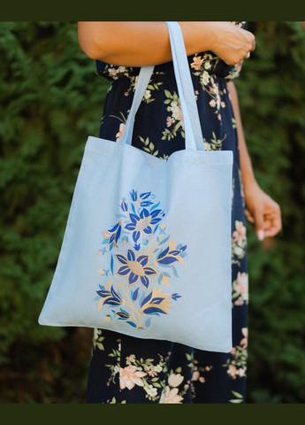 Шоппер с вышивкой Весенние колокольчики голубой No Brand (327093797)