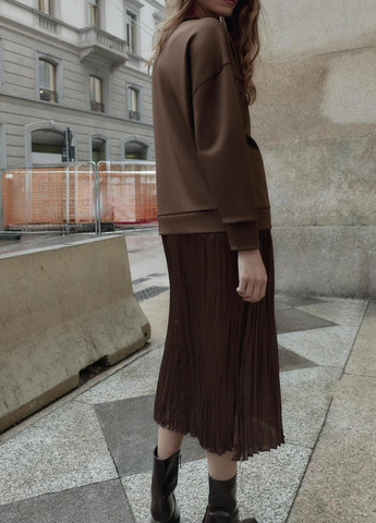 Коричневое платье Zara однотонное