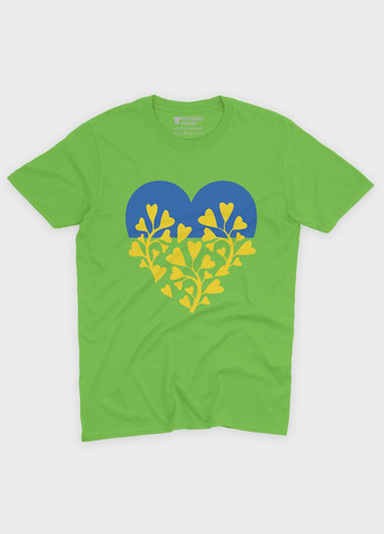 Салатовая летняя женская футболка с патриотическим принтом сердце (ts001-4-kiw-005-1-094-f) Modno