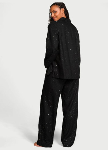 Чорна піжама фланель flannel long pajama set (сорочка+штани)чорна зірочки Victoria's Secret