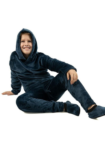 Темно-синя всесезон піжама для хлопчика підлітка домашній костюм велсофт худі і штани кофта + брюки V&V