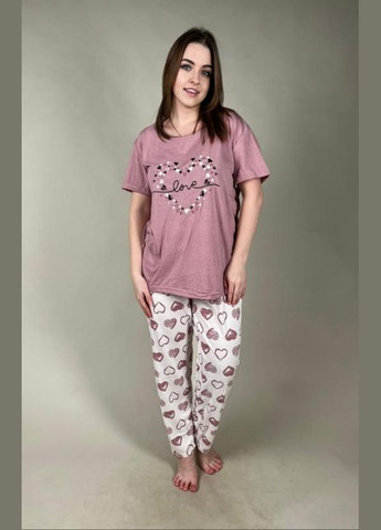 Сиреневая всесезон женская хлопковая пижама с футболкой и штанами батального размера rinda турция Rinda Pijama