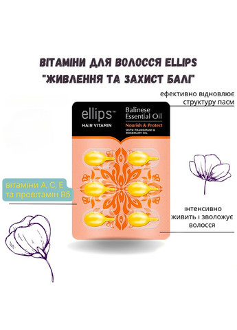 Витамины для волос Питание и смягчение Бали с маслом плюмерии и розмарина (капсулы) блистер 6шт Ellips (285714935)