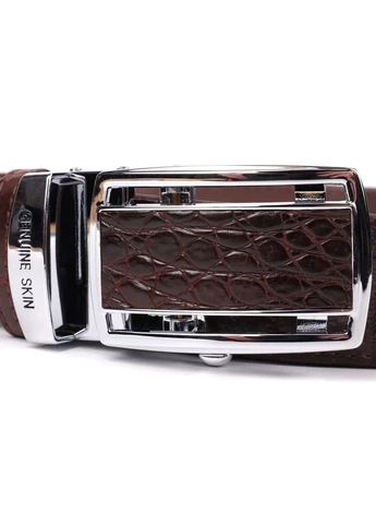 Ремінь-автомат CROCODILE LEATHER з натуральної шкіри крокодила (каймана) Коричневий Верховинка 18235 (398252210)