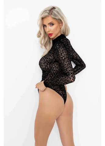 Боди под леопард F287 Leopard flock bodysuit with long sleeves,, длинный рукав - CherryLove Noir Handmade (340275030)