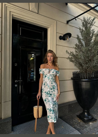 Зеленое повседневный женское платье с цветочным принтом Україна с цветочным принтом