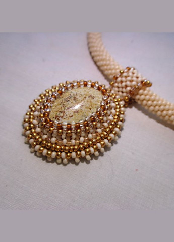 Кольє лунниця ручної роботи з бісеру та натуральних каменів "Золоте руно" No Brand (358224213)