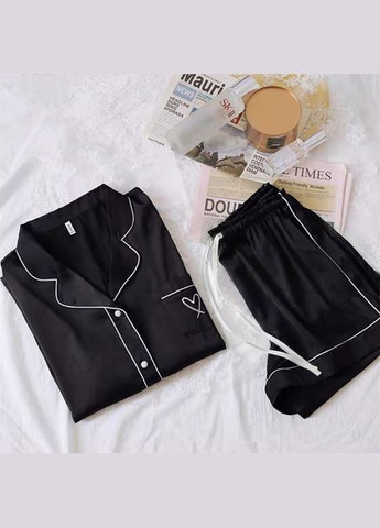 Черная французский комплект пижама сатиновая для женщин, рубашка +шорты one size, черная No Brand