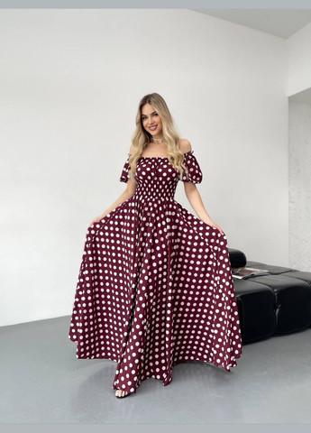Бордова повсякденний, вечірня, кежуал жіноча сукня з відкритими плечима Style Point з квітковим принтом