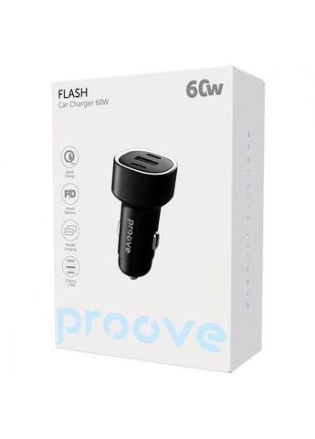 Автомобільний зарядний пристрій Flash 60W (2Type-C+USB) black Proove (333800137)