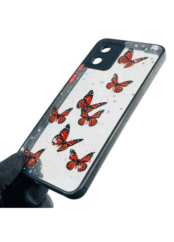 Чехол для Moto E13 (PAXT0034) с блёстками с бабочками на моторола е13 черный Motorola (366389582)